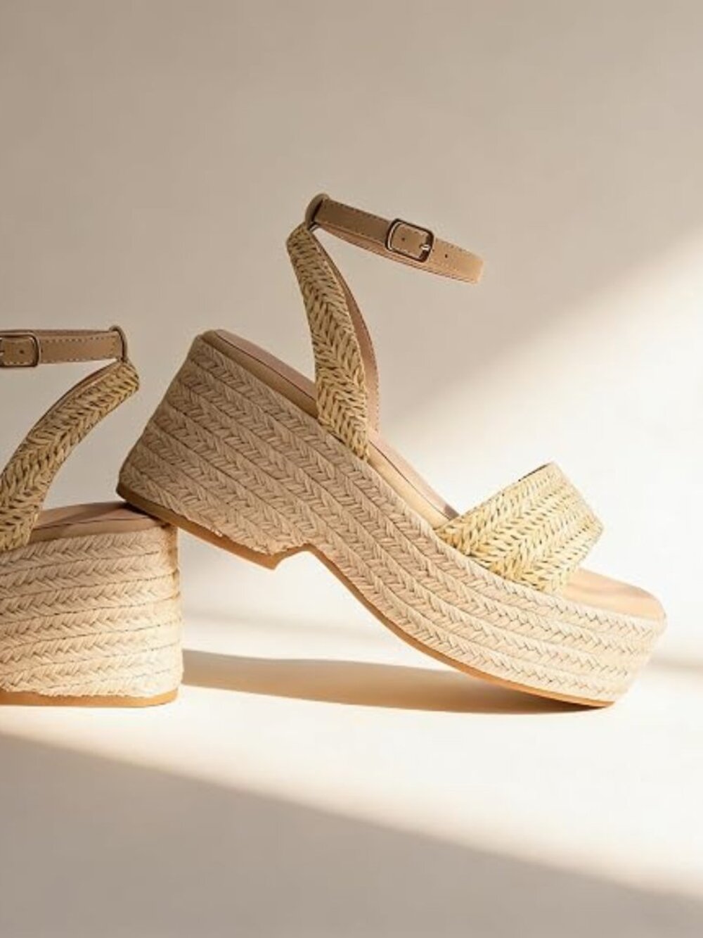 Sandals for Women Summer Espadrilles Wedges - Ankle Strap, Buckle, Open Toe, Bea